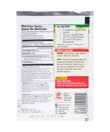 Lawry's Chili Spices & Seasonings Mix - 1.48 oz | Best for Flavorful Chili Recipes - Buy Online on GoSupps.com