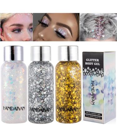 3 pieces body glitter gel shimmer sequins chunky glitter liquid eyeshadow festival glitter makeup for body face hair long loading sparkling (# set c) - Buy Online on GoSupps.com