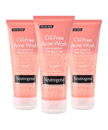 Neutrogena Oil Free Pink Grapefruit Acne Treatment Face Wash with Vitamin C, 2% Salicylic Acid, Gentle Foaming Facial Scrub to Treat & Prevent Breakouts, 6.7 Fl Oz, Pack of 3