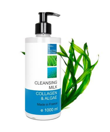 Facial Cleanser All Skin - Collagen & Algae Gentle Cleansing Milk 1000 ml Eye & Face Make-up Remover Made in Brittany-France