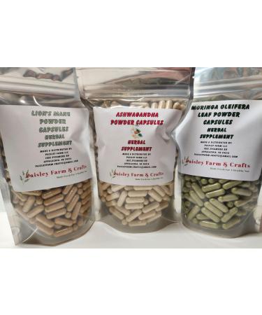 PAISLEY FARM & CRAFTS MADE FRESH FOR A HEALTHY YOU Triple Value Pk - Ashwagandha Moringa Leaf and Lions Mane Fruiting Body Capsules 300 Each