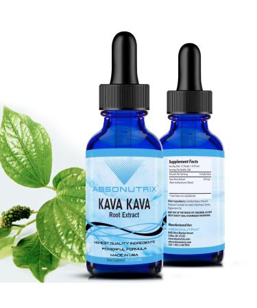 Absonutrix Kava Kava Root Extract Liquid Form 590 mg per serving 4 Oz Made in USA Quick Absorption Quality Potent Ingredients Non-GMO GMP Certified Facility Cruelty-Free Products
