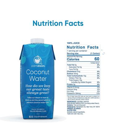 Palmdream Coconut Water - No Sugar Added | Premium Non-GMO Coconut Water from Single Origin Coconuts | Gluten Free | Natural Electrolytes | 12 Pack of 330ml Bottles - Buy Online on GoSupps.com