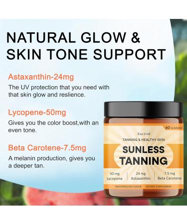 Xucivik Carotenoid Tanning Gummies for Women & Men Vegan Formula with Beta Carotene Astaxanthin & Lycopene for Natural Sunless Glow - Skin Health Supplement 60 Gummies - Buy Online on GoSupps.com