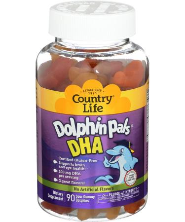 Country Life Dolphin Pals DHA 90 Sour Gummy Dolphins