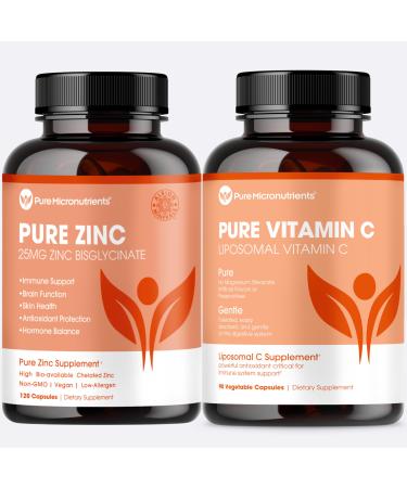 Pure Zinc Bisglycinate & Liposomal Vitamin C Immunity Bundle High Absorption Energy & Vitality Gentle on Stomach Clean Ingredients Non-GMO Easy-to-Digest Formula Pure Micronutrients
