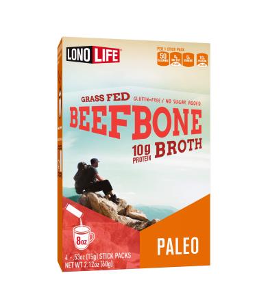LonoLife Grass-Fed Beef Bone Broth Powder with 10g Protein, Stick Packs, 4 Count