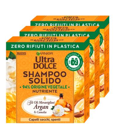 Garnier - Pack of 3 nourishing solid shampoos for wonderful argan and camellia oils with ingredients of natural origin for dry and dull hair - 3 solid shampoos of 60 g
