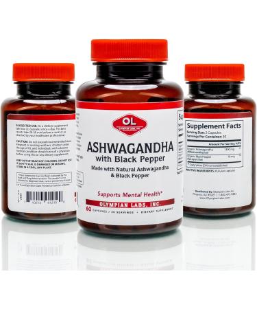 Olympian Labs Organic Ashwagandha with Black Pepper Supports The Brain Health - 60 Vegan Capsules 1300mg - Buy Online on GoSupps.com