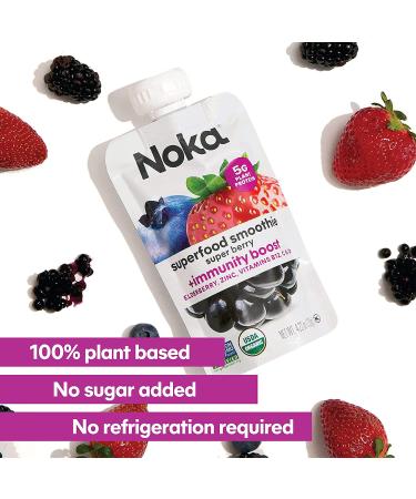 Noka Super Berry Immune Support Smoothie Pouches - 12 Pack, Vegan & Gluten-Free with Flax Seed, Plant Protein, Vitamin C, D & B12, Elderberry, Zinc - Organic 4.22oz - Buy Online on GoSupps.com