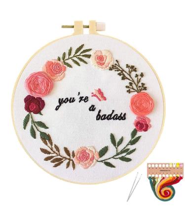 ORANDESIGNE Funny Embroidery Kit for Beginners  Stamped Cross Stitch Kits for Beginners Adults Patterned Needlepoint Embroidery Hoops Cloth Color Thread Floss Flowers Plants Cactus A Pink 1