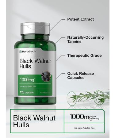 Black Walnut Hulls 1000mg Capsules | 120 Count | Non-GMO & Gluten Free - Horbaach - Buy Online on GoSupps.com