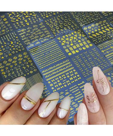 30 Sheets Gold Nail Stickers - Self-Adhesive 3D Geometric & Letter Decals for Nail Art | French Tip & DIY Supplies - Buy Online on GoSupps.com