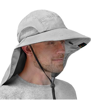 SUN CUBE Wide Brim Sun Hat with Neck Flap UPF50+ for Men Women - Light Grey - Buy Online on GoSupps.com