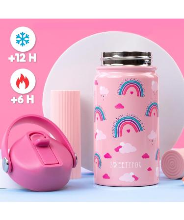 Buy Sweety Fox Pink Rainbow Stainless Steel Drinking Bottle for Kids - BPA-Free with Straw & Brush - Perfect for Ages 3+ - Buy Online on GoSupps.com