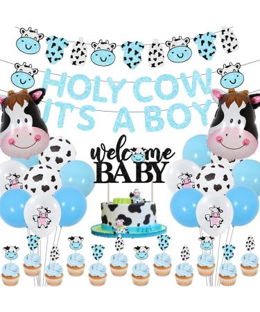 Cow Baby Shower Decorations for Boy Holy Cow It's a Boy Baby Shower Decorations Blue Cow Garland Welcome Baby Cake Toppers for Cow Theme Baby Shower Decor