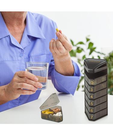 MEDCA Moisture Proof Weekly Pill Organizer - BPA Free Stackable Box for Pills & Vitamins - 3 Daily Compartments - Black - Buy Online on GoSupps.com