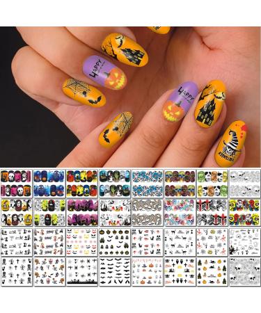 TailaiMei 48 Sheets Halloween Water Transfer Nail Art Stickers - DIY Nail Decals Stencil for Halloween Party Halloween Water Transfer 48 Sheets