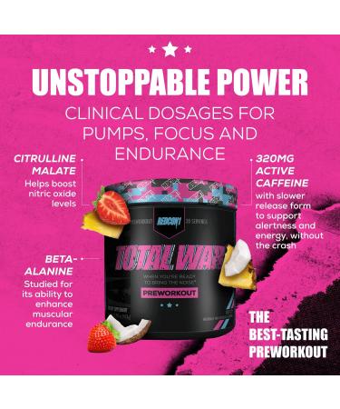 REDCON1 Total War Pre Workout - Pump-Boosting Formula with L Citrulline, Malic Acid, Green Tea Extract - 3.2g Beta Alanine for Enhanced Performance - Vice City 30 Servings - Buy Online on GoSupps.com