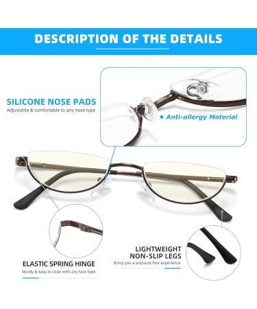 2 Pack Half Lens Reading Glasses - Blue Light Blocking Half Moon Frame Spring Hinge Mens & Womens - Black/Gunmetal +2.5 - International Shipping Available - Buy Online on GoSupps.com