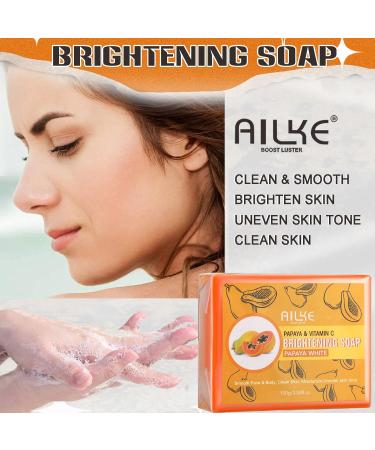 AILKE Papaya & Vitamin C Brightening Soap Bar - Whitening Body Wash for Face & Body | Reduce Dark Spots & Uneven Skin Tone | Buy 2 Get 1 Free - Buy Online on GoSupps.com