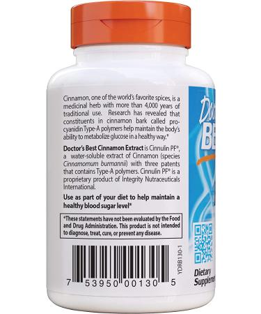 Doctor's Best Cinnamon Extract Cinnulin PF 125mg - Blood Sugar Support - Non-GMO, Vegan, Gluten Free - 60 Veggie Caps - Buy Online on GoSupps.com