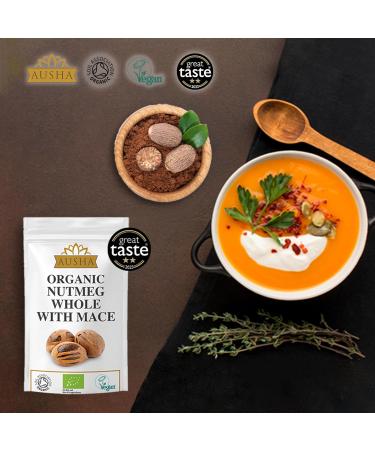 Ausha Organic Nutmeg Whole 50g with Mace | Great Taste Award 2023 Winner | Soil Association Certified | Lab Tested for Pesticides - Buy Online on GoSupps.com