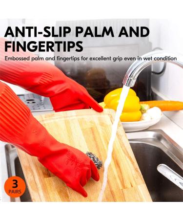 Vgo 3 Pairs Extra Thick Rubber Dishwashing Gloves - Long Sleeve Household Cleaning Gloves (RB2143) - Red - Buy Online on GoSupps.com