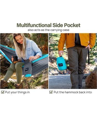 Kootek Camping Hammock Double & Single - Portable Hammocks for Outdoor, Indoor, Backpacking, Travel - Grey & Sky Blue - Large - Buy Online on GoSupps.com