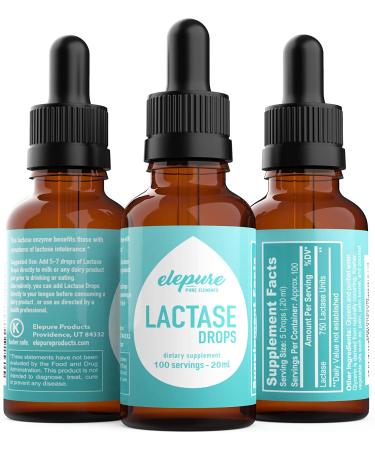 Elepure Lactase Drops - 100 Servings, 20ml - Lactose Intolerance Enzyme - Buy Online on GoSupps.com