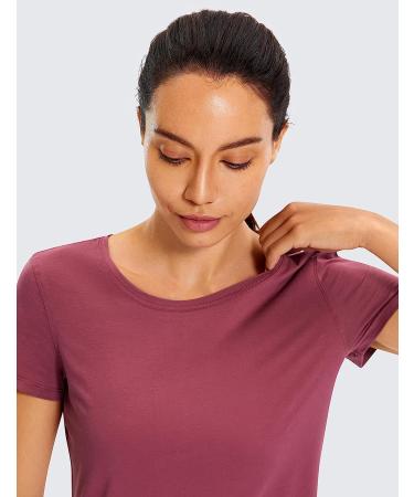 CRZ YOGA Women's Pima Cotton Short Sleeve Workout Shirt in Misty Merlot - Medium - Buy Online on GoSupps.com