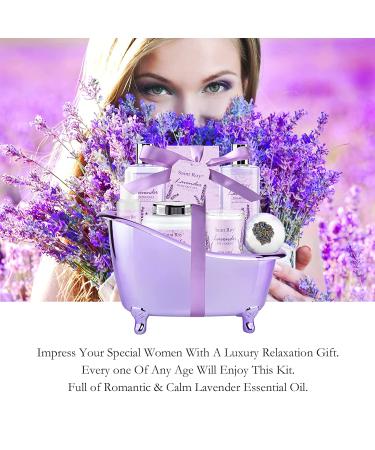 Lavender Spa Gift Basket for Women - 8Pcs Aromatherapy Home Spa Kit with Shower Gel, Shampoo, Body Oil, Bath Bomb, Soy Candle & More - Perfect Mothers Day Gift - Buy Online on GoSupps.com