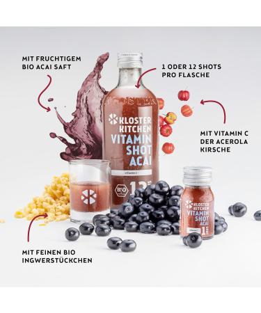 Kloster Kitchen Bio Vitamin Shot Baie d'A a 1SHOT 7x 30 ml avec des morceaux de gingembre I Shot de gingembre v g talien en bouteille en verre emporter I sans additifs et avec une douceur naturelle - Buy Online on GoSupps.com