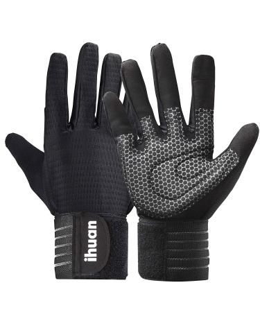 Ihuan Workout Gloves for Men Full-Finger: Weight Lifting Gloves for Men, Gym Lifting Gloves Full Hand Gloves for Weightlifting, Deadlift Black Large