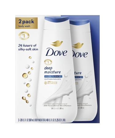 Dove Body Wash Deep Moisture 2 Count For Dry Skin Moisturizing Skin Cleanser with 24hr Renewing MicroMoisture Nourishes The Driest Skin 20 oz