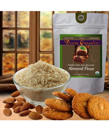 Divine Organics 16 oz Organic Almond Flour Powdered - Gluten Free, Low Glycemic, Non-GMO - 1 Pound Pack - Buy Online on GoSupps.com