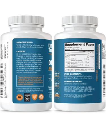 Dr. Tobias Omega 3 Fish Oil 2000 mg + L Lysine 500 mg Tablets Triple Strength EPA/DHA for Heart & Brain Support with Essential Amino Acid for Collagen & Skin Health - Buy Online on GoSupps.com