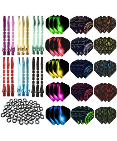 LINPHCEY Dart Metal Stems and 2D Flights Set in 2BA Medium Nylon Shafts Colourful Flights and O Rings Professional Dart Accessories Kit Perfect Accessories for Indoor Dart Games STYLE A