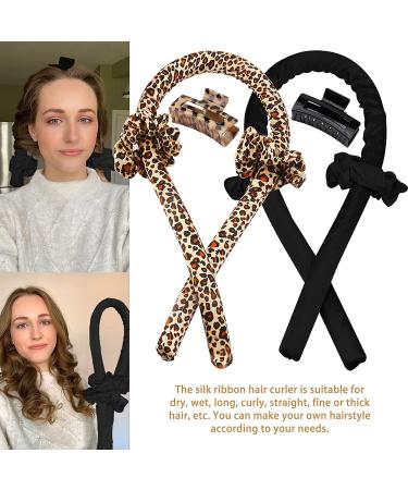 2-Piece Heatless Hair Rollers | No Heat Curls Silk Ribbon Curling Rods | Overnight Foam Curlers for Long & Medium Hair (Black+Leopard) - Buy Online on GoSupps.com