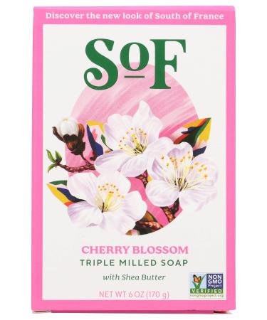 South of France Cherry Blossom Scent Soap Bar Natural Non GMO 6 Ounce (Pack of 1)