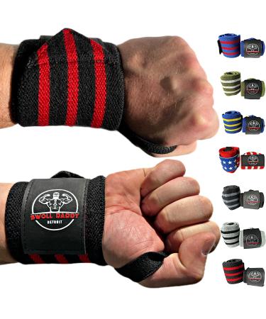 Swoll Daddy Wrist Wraps - 18" Premium Grade with Thumb Loops - Wrist Support Brace - Men & Women - Strength Training, Crossfit, Powerlifting, Weight Lifting (Black/Red)