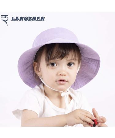 LANGZHEN Baby Girls Adjustable Sun Protection Hat | Wide Brim Toddler Kids Play Hat with Chin Strap - Light Purple XL - Buy Online on GoSupps.com