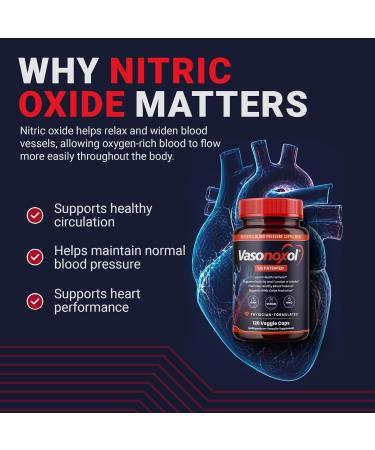 Vasonoxol U.S. Patented Nitric Oxide Supplement for Blood Pressure Support 2880mg - Physician Formulated Vascular Health Formula with L-Arginine & L-Citrulline - Vegan Non-GMO (120 Capsules) 120 Count (Pack of 1) - Buy Online on GoSupps.com