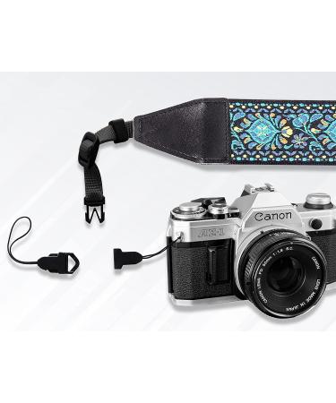 Art Tribute Blue Woven Vintage Camera Strap for DSLR - Floral Embroidered Neck & Shoulder Strap - Perfect Gift for Men & Women Photographers - Buy Online on GoSupps.com