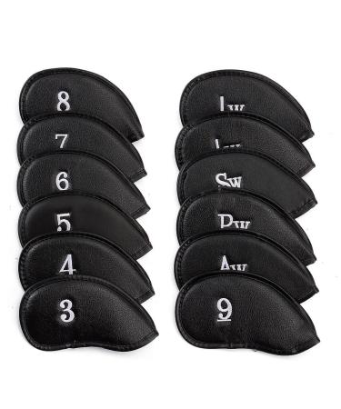 Golf Club Head Covers - Premium Vegan Leather Iron & Wedge Head Covers - Set of 12 - Fit Most Irons - New
