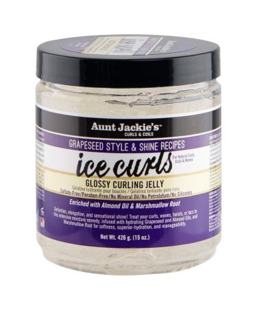 Aunt Jackie's Grapeseed Style and Shine Recipes Ice Curls Glossy Curling Jelly, Hydrates, Softens, Makes Waves, Curls and Coils Easier to Style, 15 oz Unscented  15 Ounce (Pack of 1)