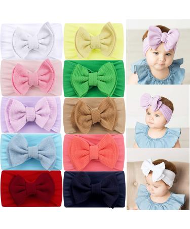 Midodo 10 piece Baby-headband newborn soft elastic baby turban stirring belt arch knot-knot-knot-ligaments for baby girls stretchable nylon-Baby-sheet-ledge wide hair band for baby-a