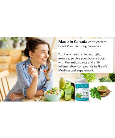 Firain Moringa Oleifera Leaf Canadian Made 600mg capsules - Natural Antixoidant Boost for Optimal Health - Buy Online on GoSupps.com