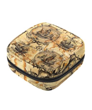 Vintage sailing boats painted pirates treasures painted ladies bandage storage bag portable period pocket for women teen girls girls menstrual cup bags still deposit holder