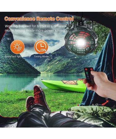 Portable 3-in-1 Camping Fan with 25-Hour Battery Life, 7800mAh Power Bank, Remote Control, USB Rechargeable - Ideal for Tents, Hiking, BBQ, Hunting - Black Red - Buy Online on GoSupps.com